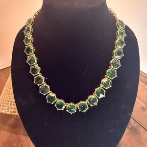 Emerald Green and Gold Hexagon Necklace